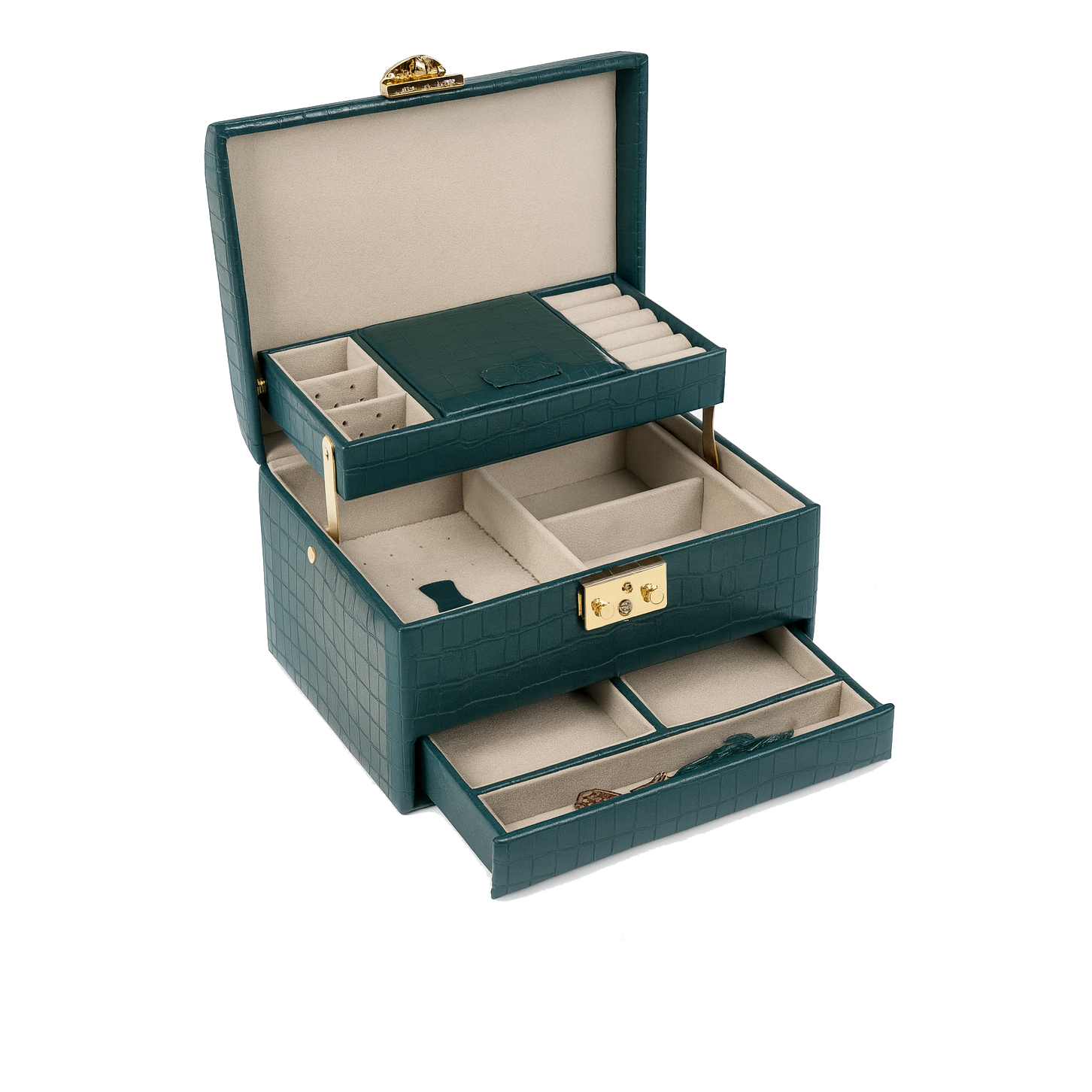 Green Faux Snake Skin Large Jewellery Box