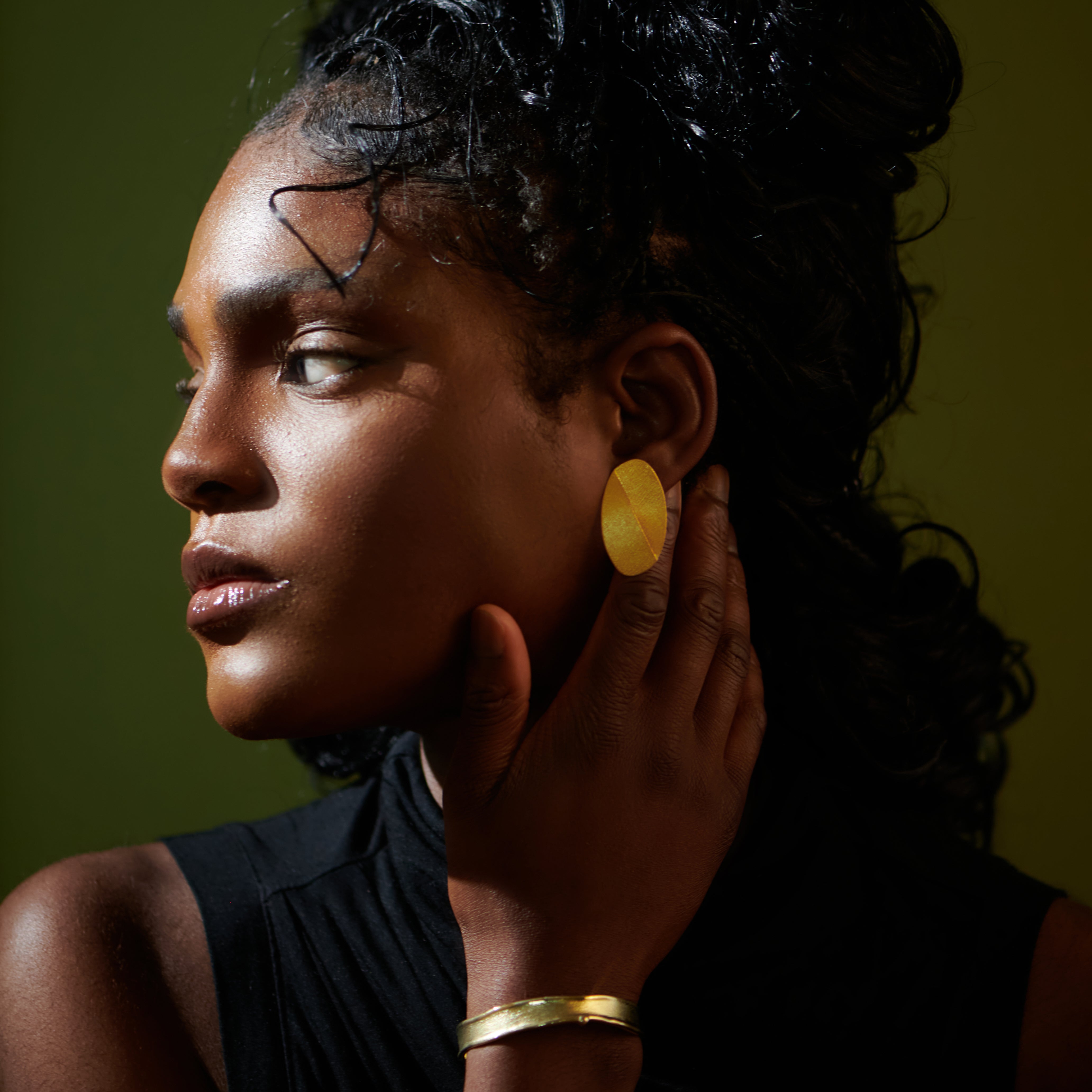 Large Split Oval Textured Stud Earrings