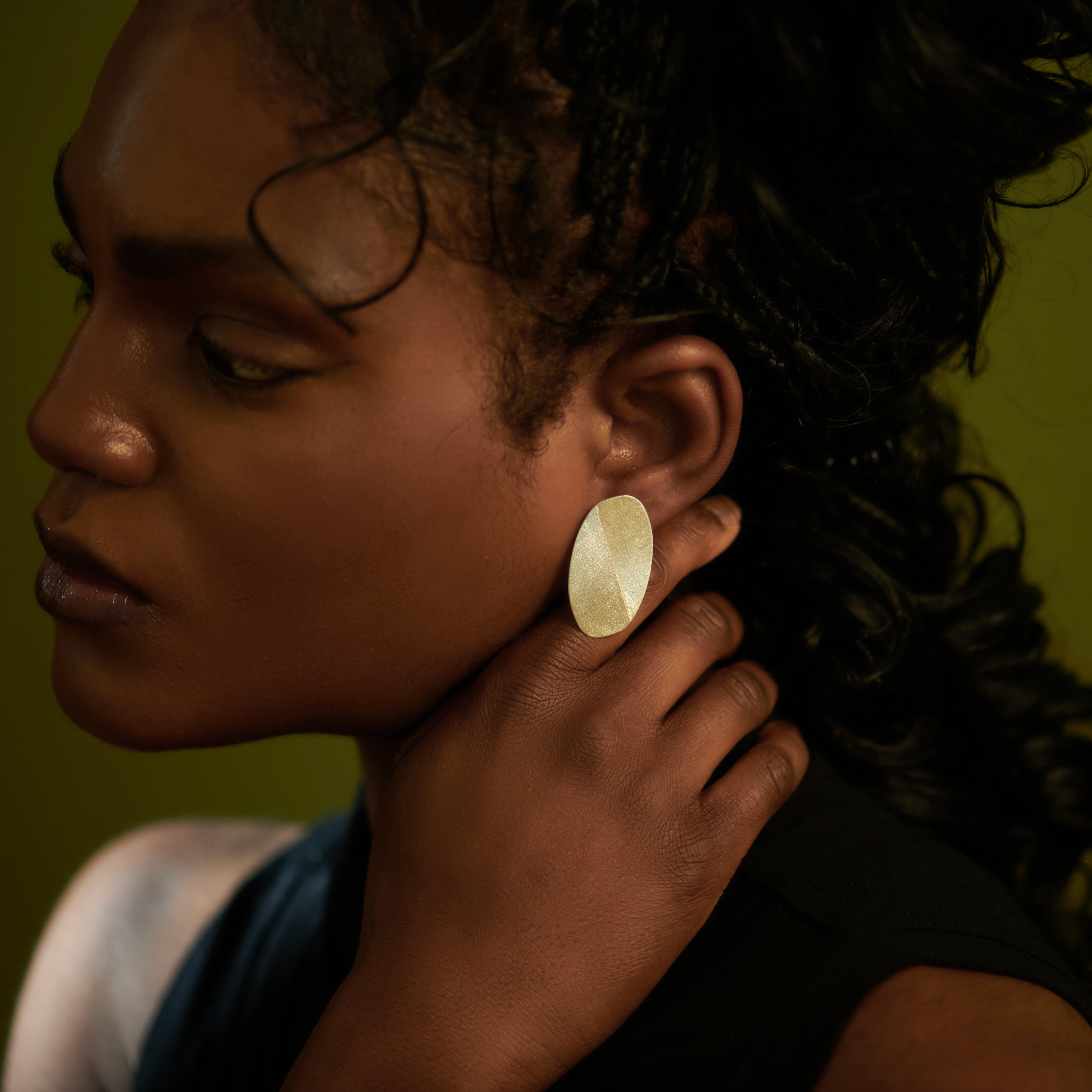 Large Split Oval Textured Stud Earrings