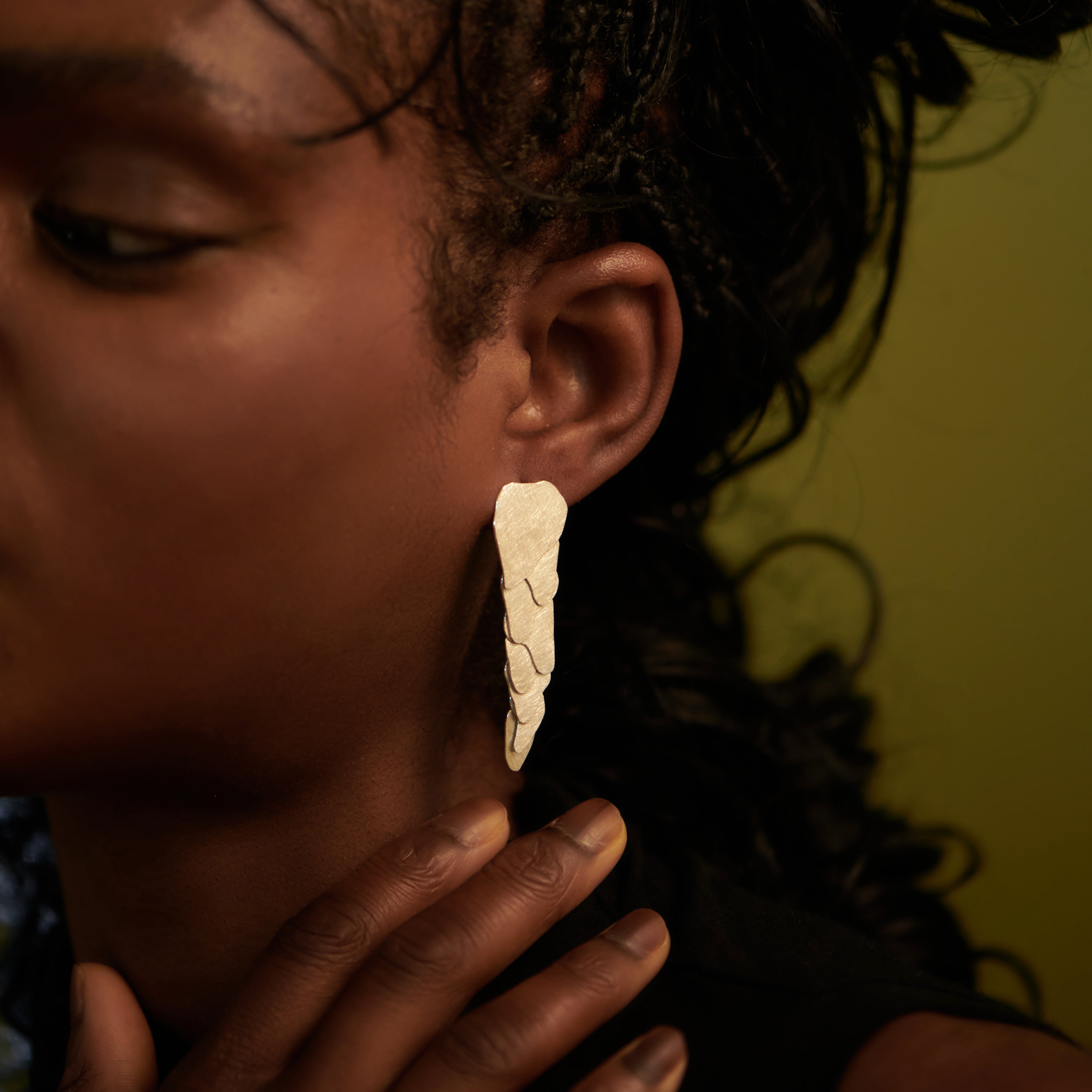 Long Textured Geometric Drop Earrings