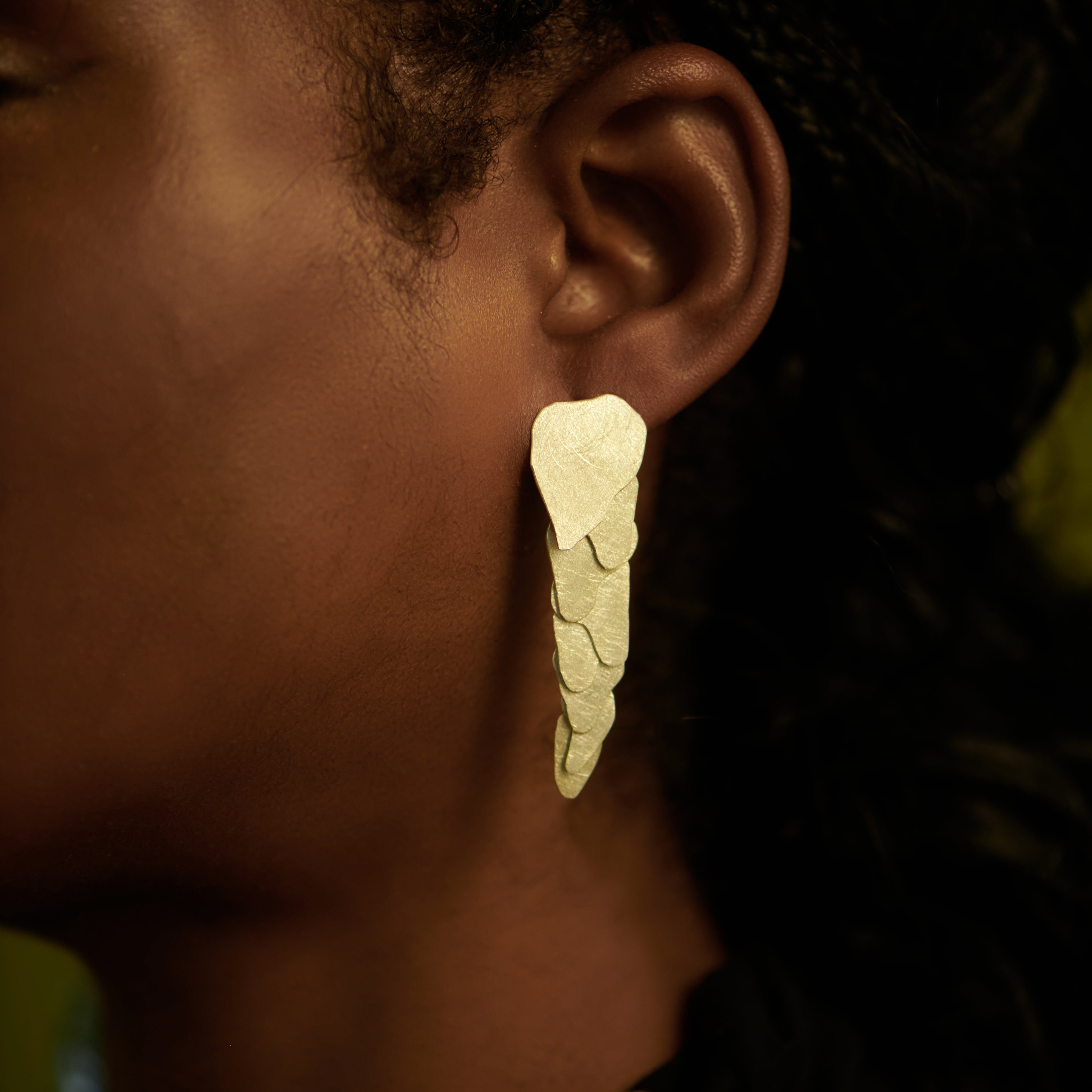 Long Textured Geometric Drop Earrings