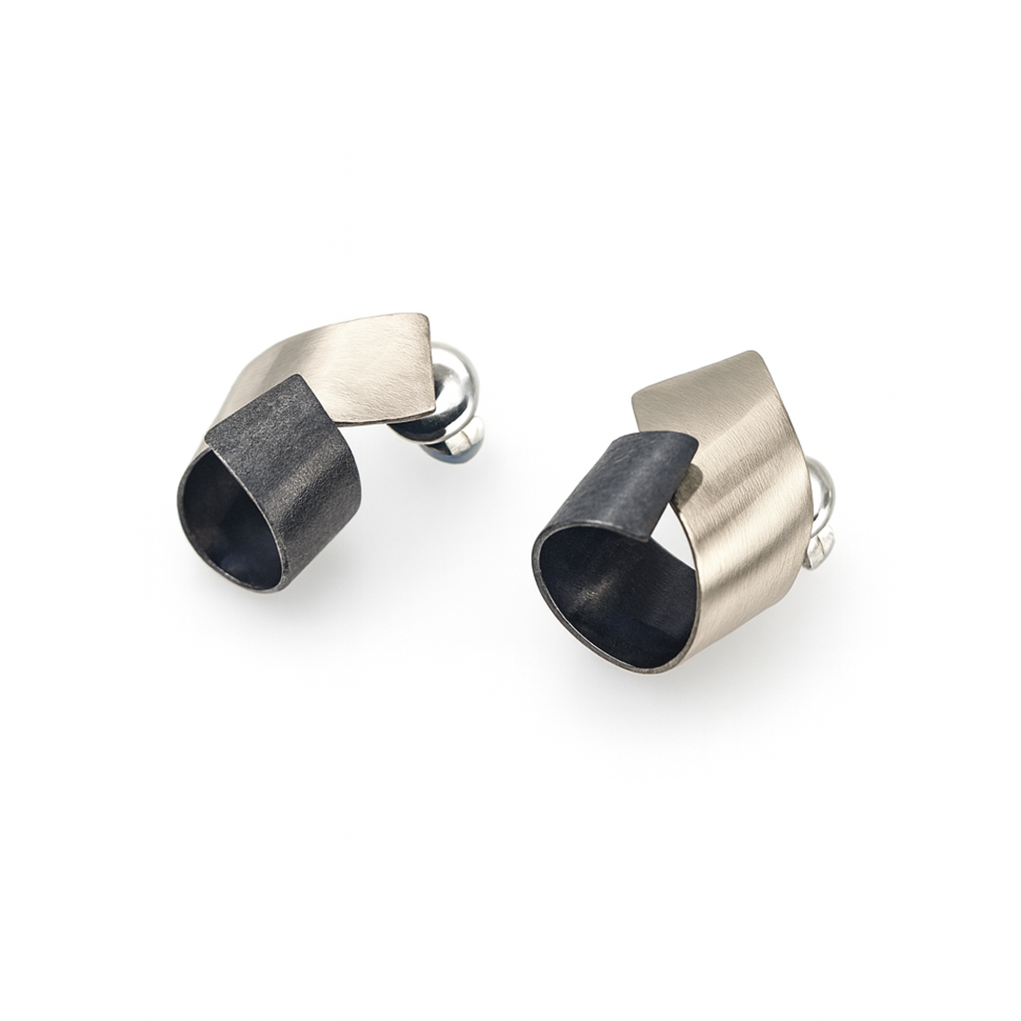 Sterling Silver Oxidised Twist Two Toned Bilbo Stud Earrings