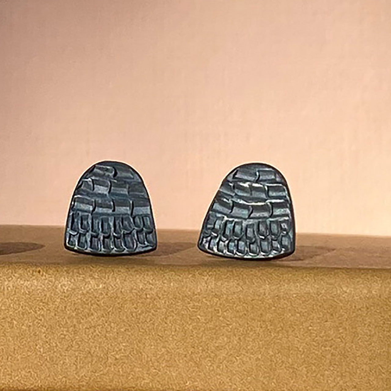 Milly_Thomas_handmade_earrings_studs_oxidised_sterling_silver_archway_embossed_textured_Australia