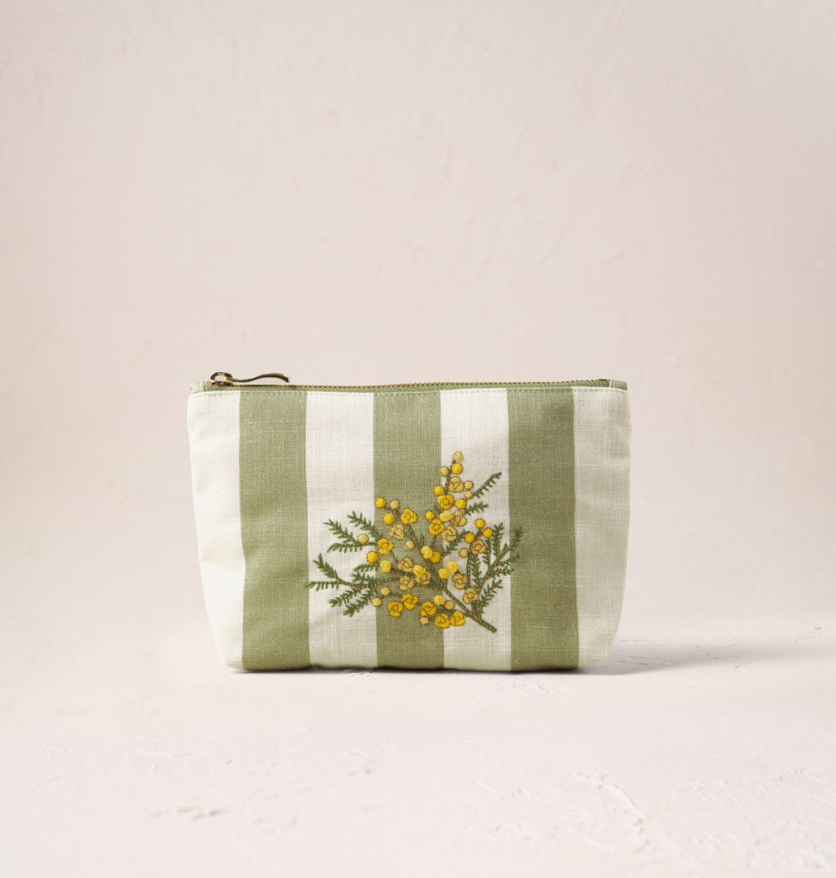 Green & White Mimosa Stripe Mini Pouch