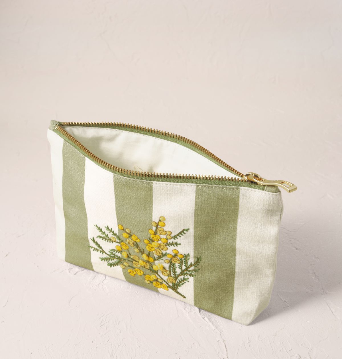 Green & White Mimosa Stripe Mini Pouch