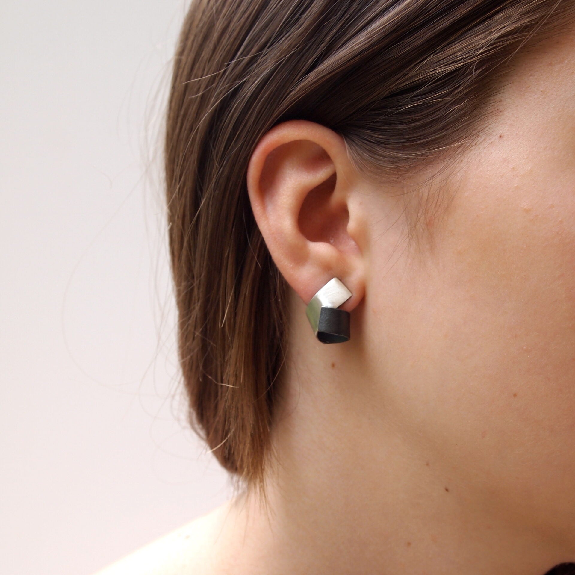 Sterling Silver Oxidised Twist Two Toned Bilbo Stud Earrings