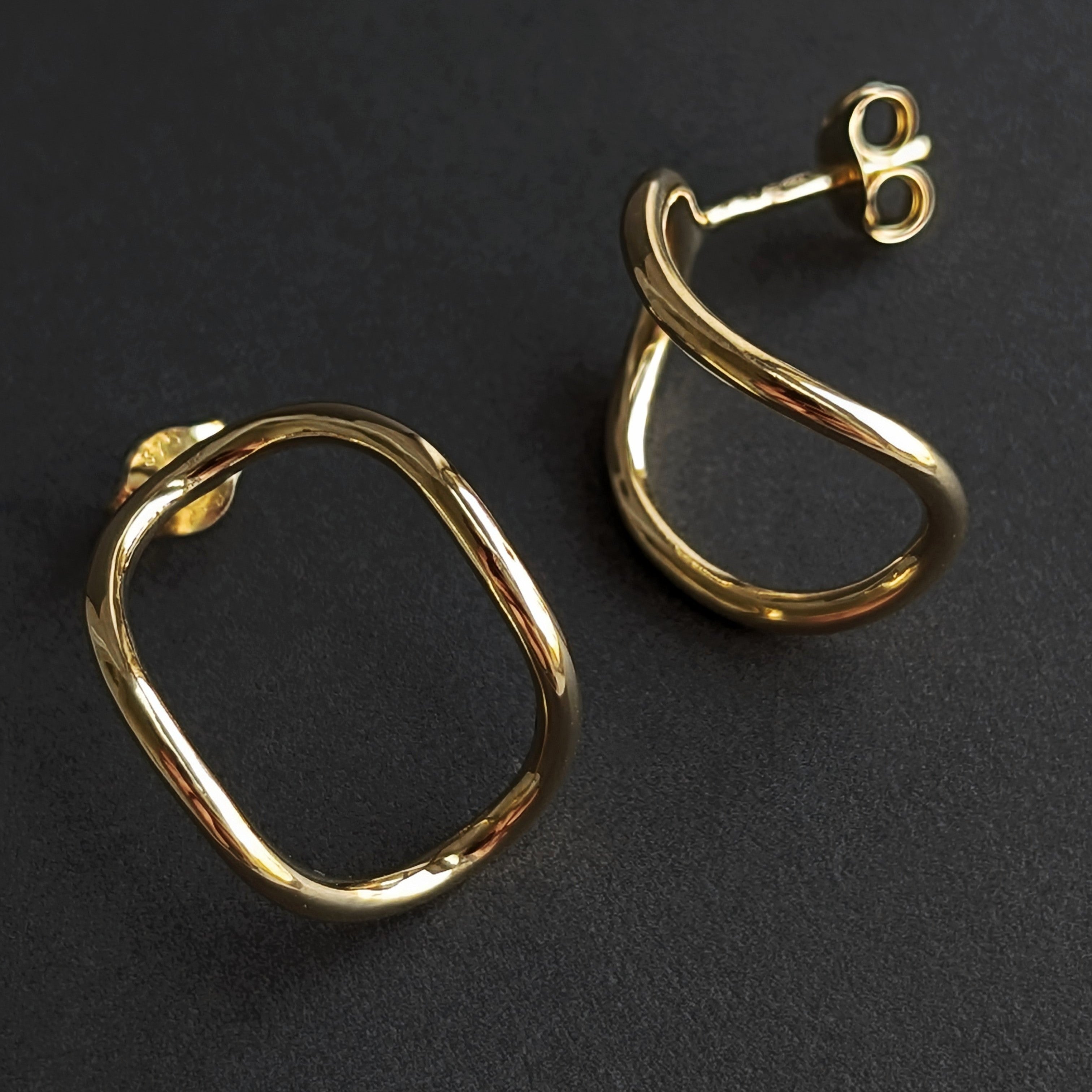 Gold Curved Stud Earrings