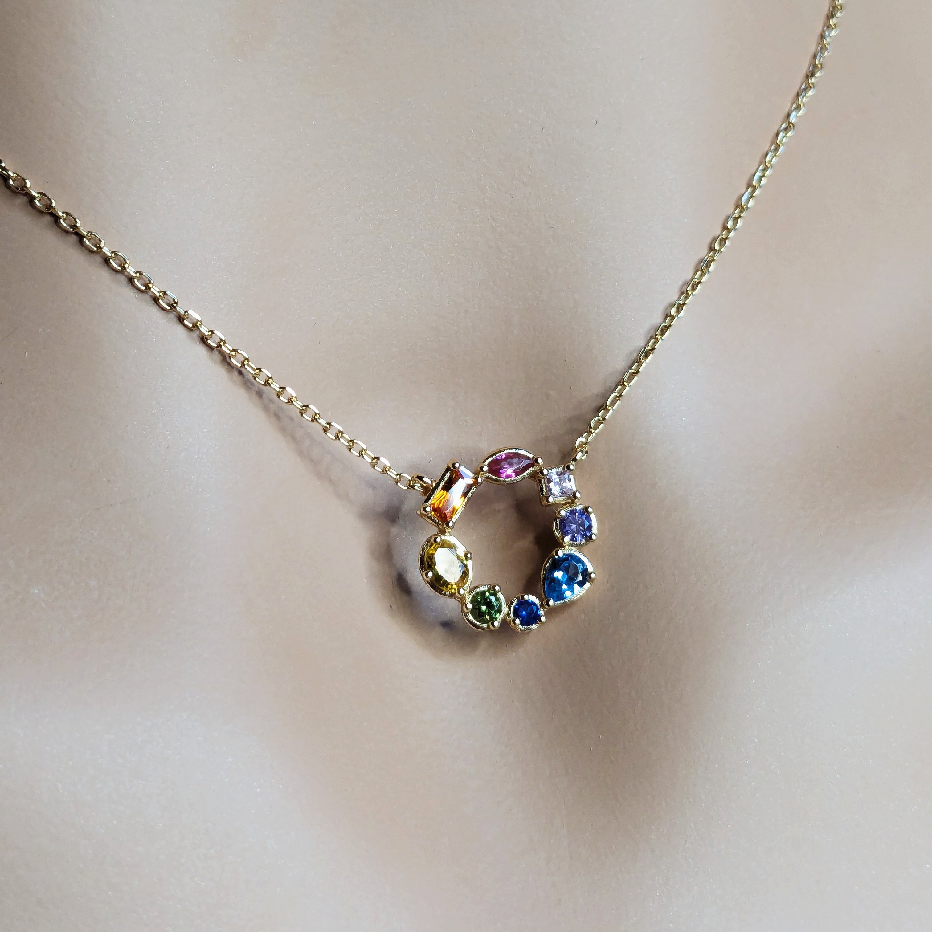 Rainbow Cubic Zirconia Circle Necklace