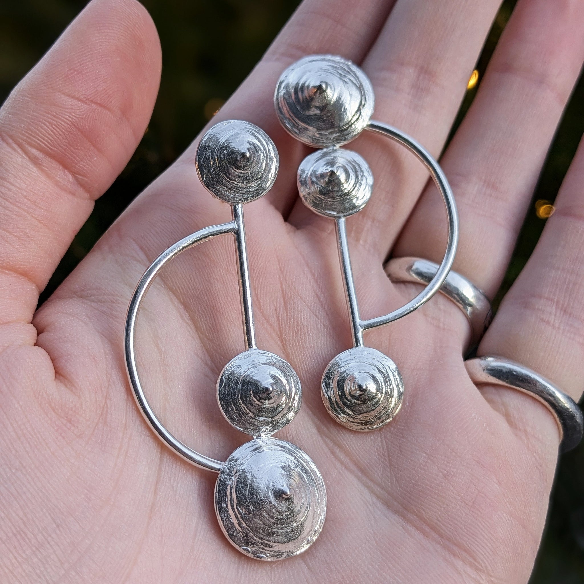 Sterling Silver Statement Shellfish Circular Drop Earrings |Seaside