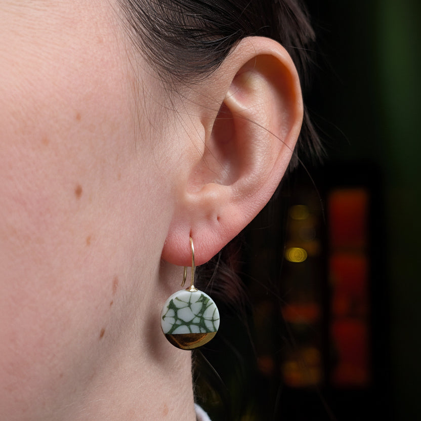 Mint Green and White Circles Porcelain Earrings