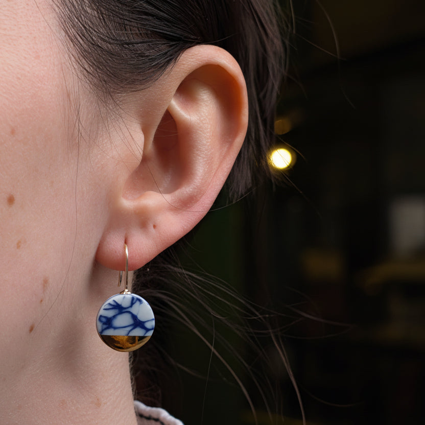 Blue and White Circles Porcelain Earrings