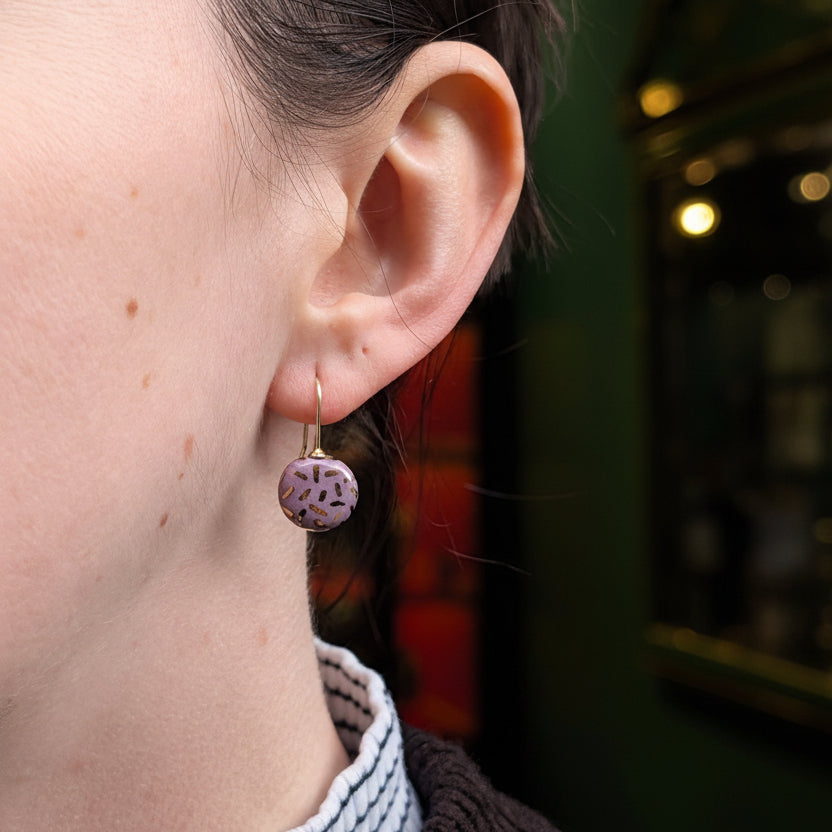 Lavender with Gold Confetti Porcelain Earrings