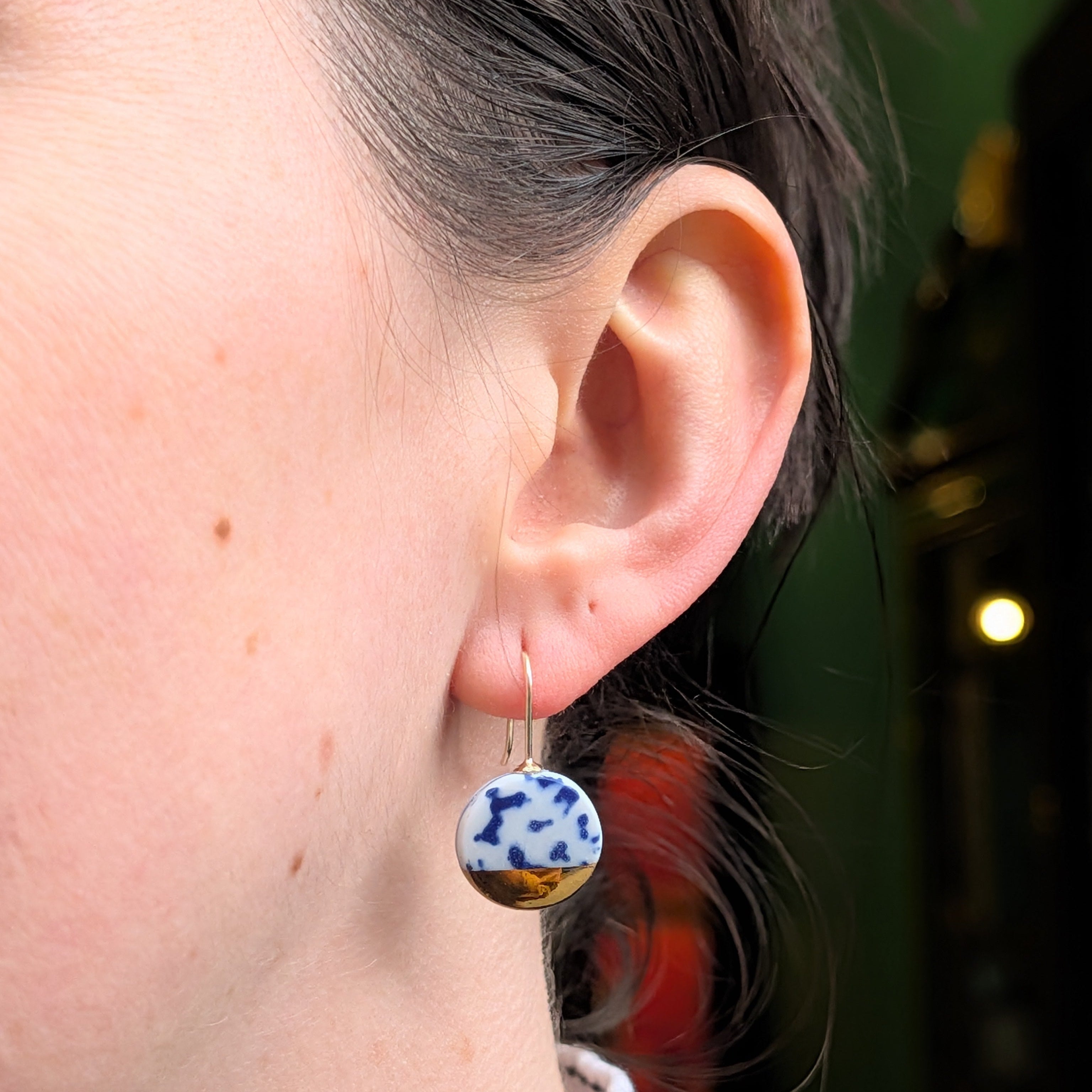 Blue and White Speckled Porcelain Earrings