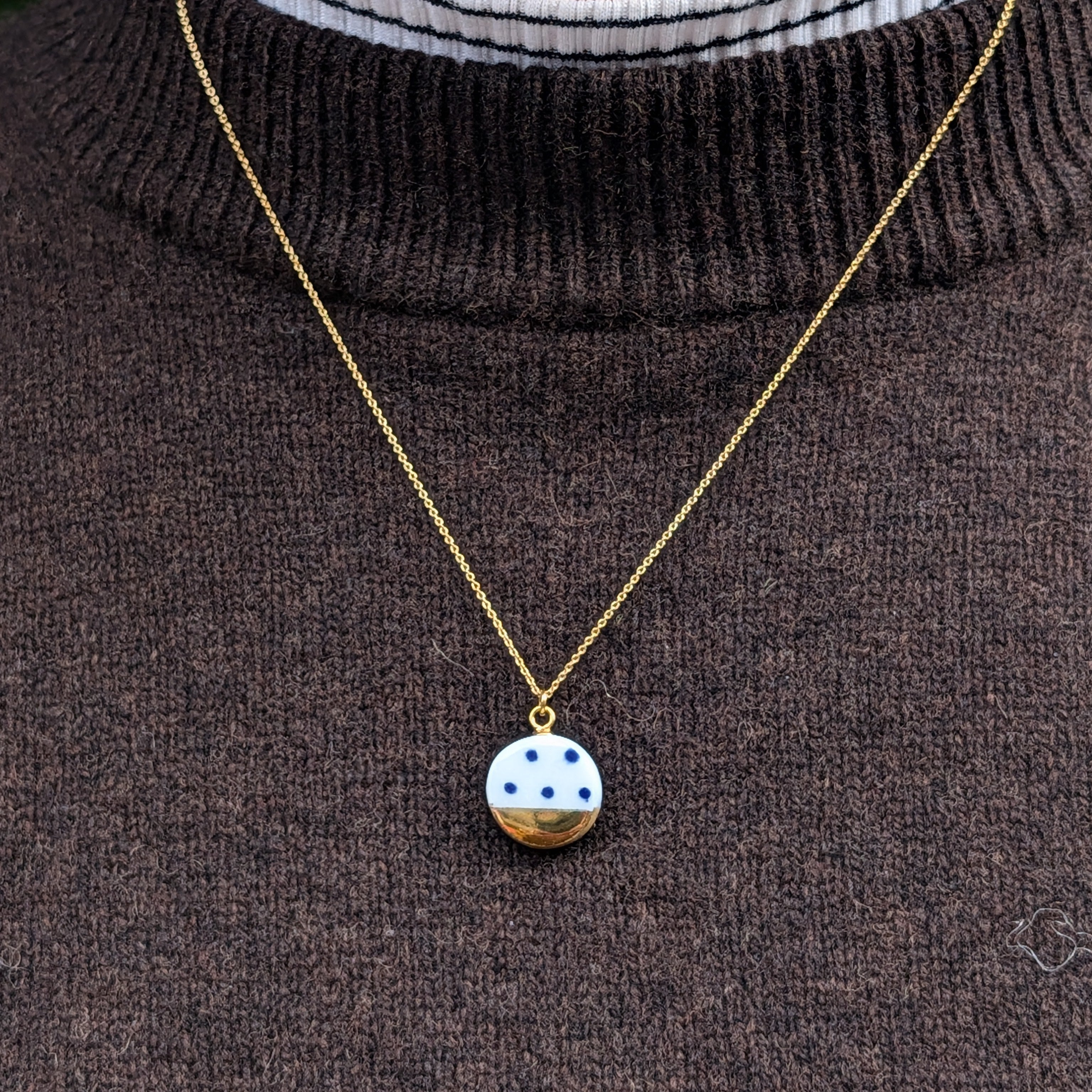 Blue Polka Dot Porcelain Necklace