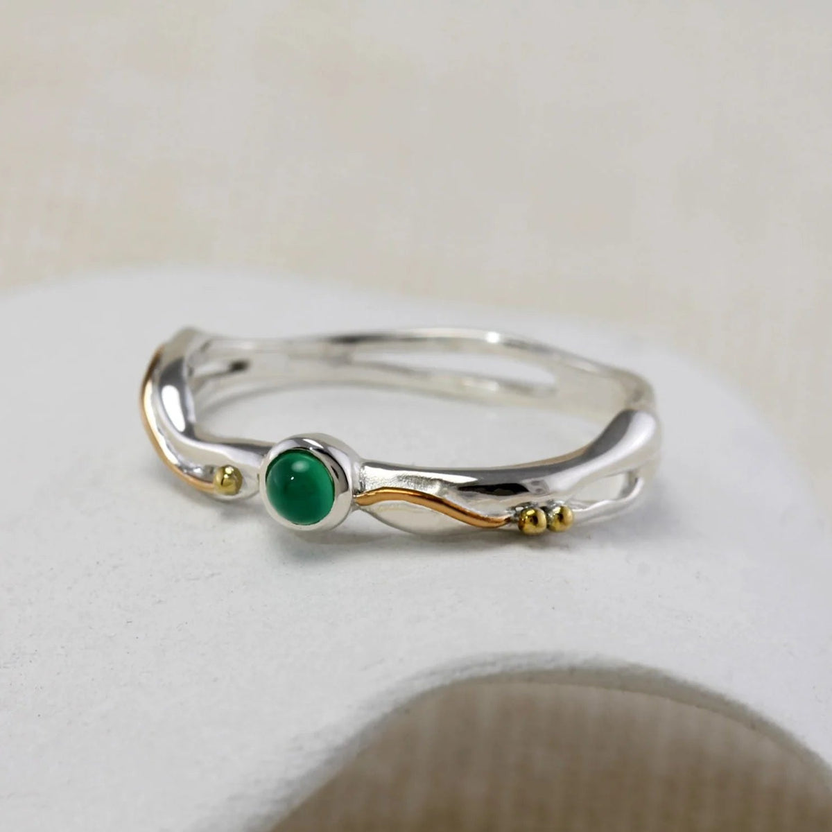 Organic Dainty Green Onyx Ring: Size O 1/2