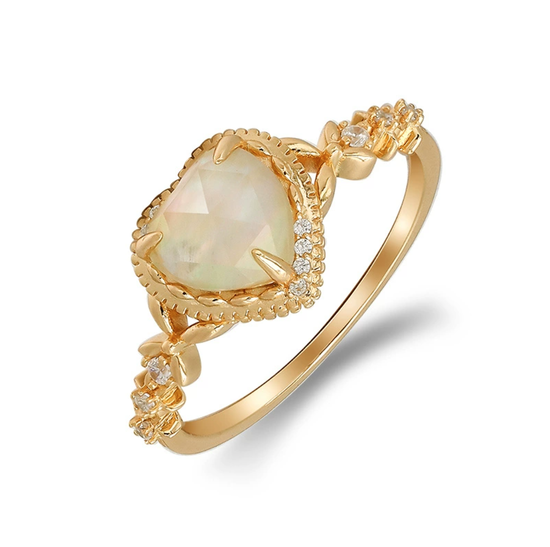 Gold Vermeil Mother Shell Pearl Eternity Love Heart Ring