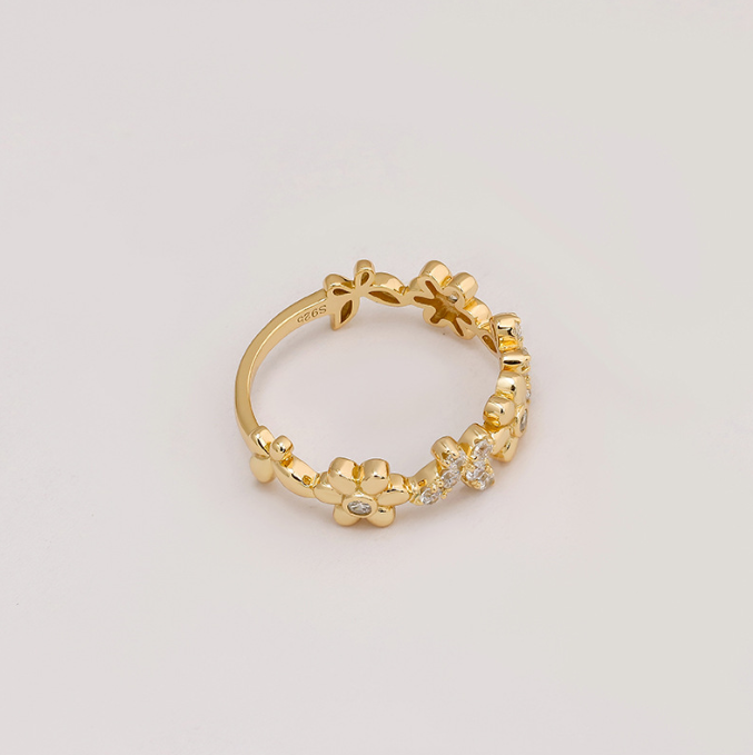 Gold Vermeil Floral bouquet CZ Ring