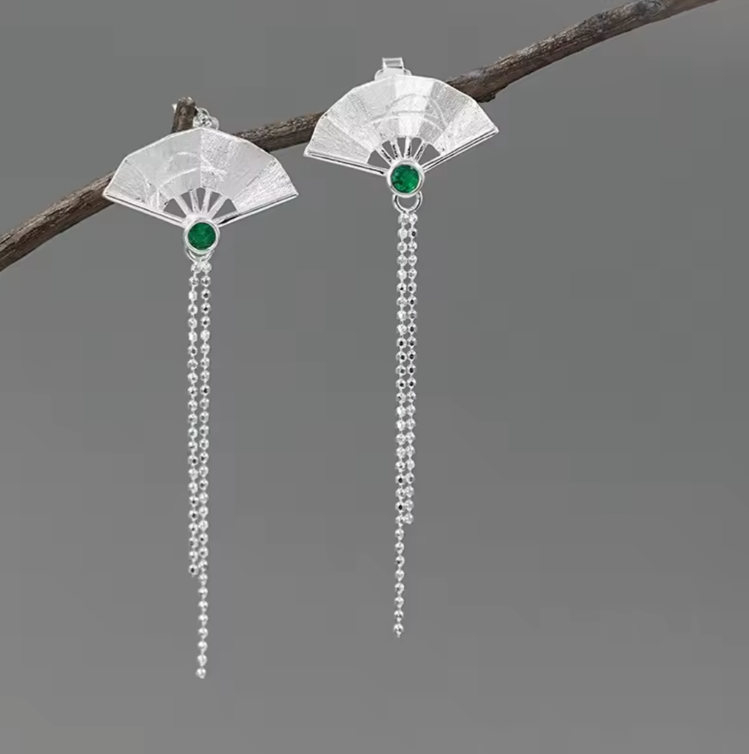 Long Fan Drop Earrings