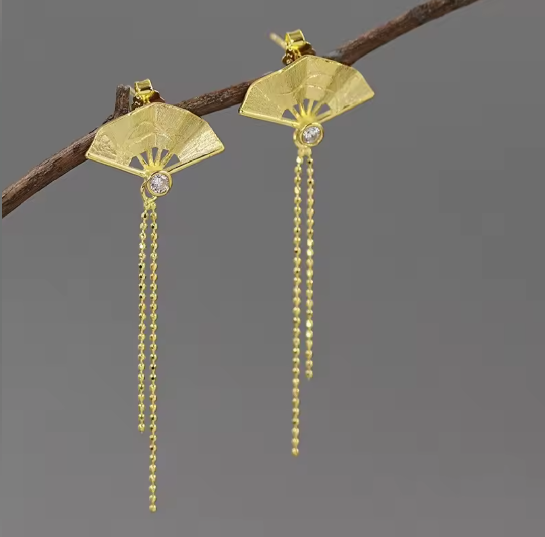 Long Fan Drop Earrings