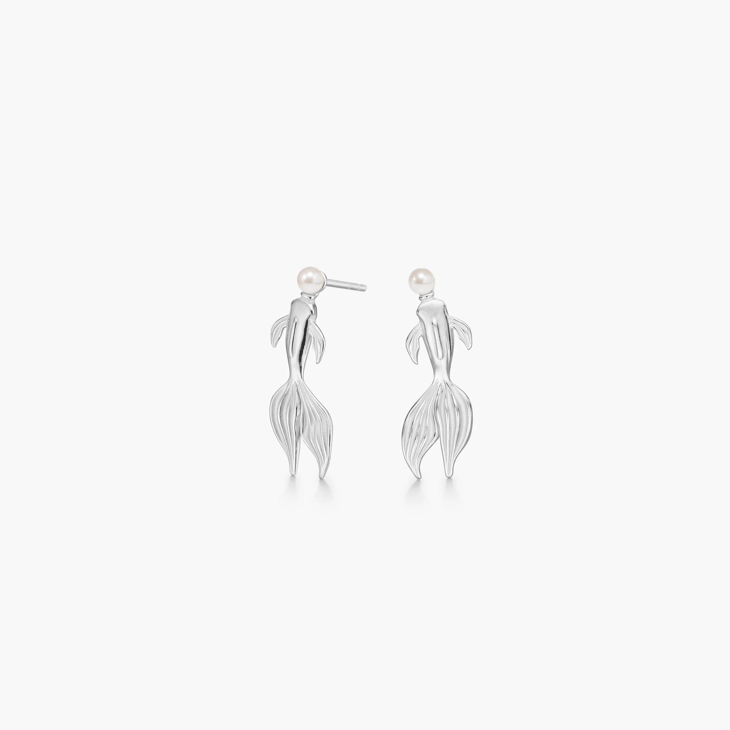 Sterling Silver 925 Solid Koi Earrings with Freshwater Pearls