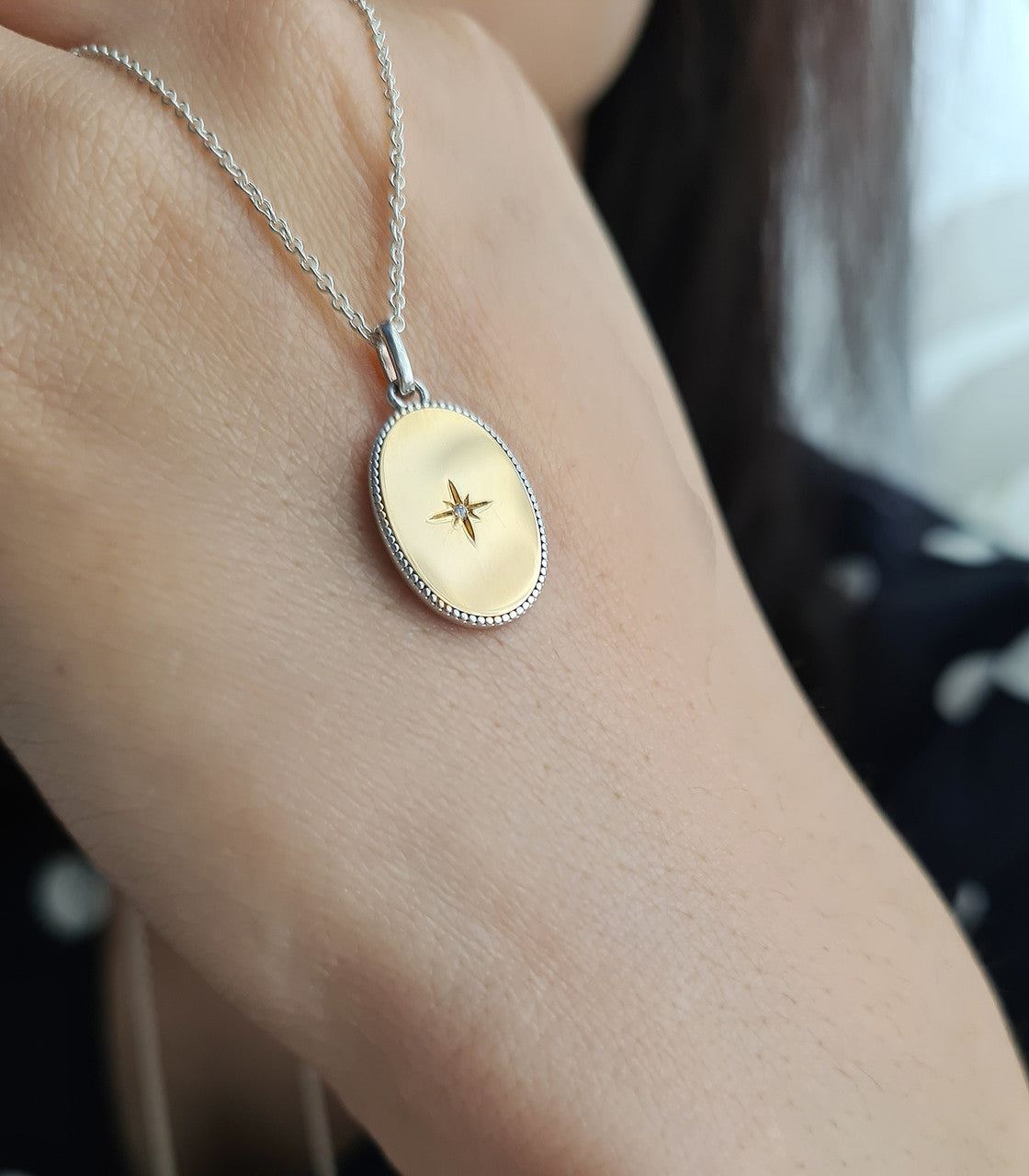 Star Shield Reversible Silver and Gold Reversible Necklace