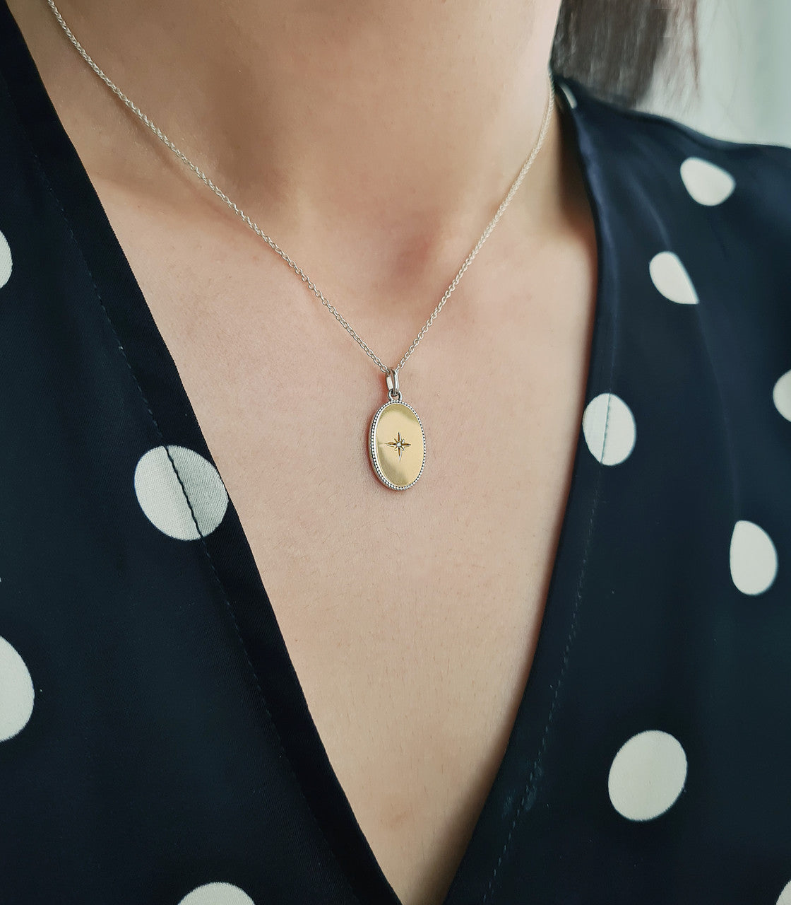 Star Shield Reversible Silver and Gold Reversible Necklace