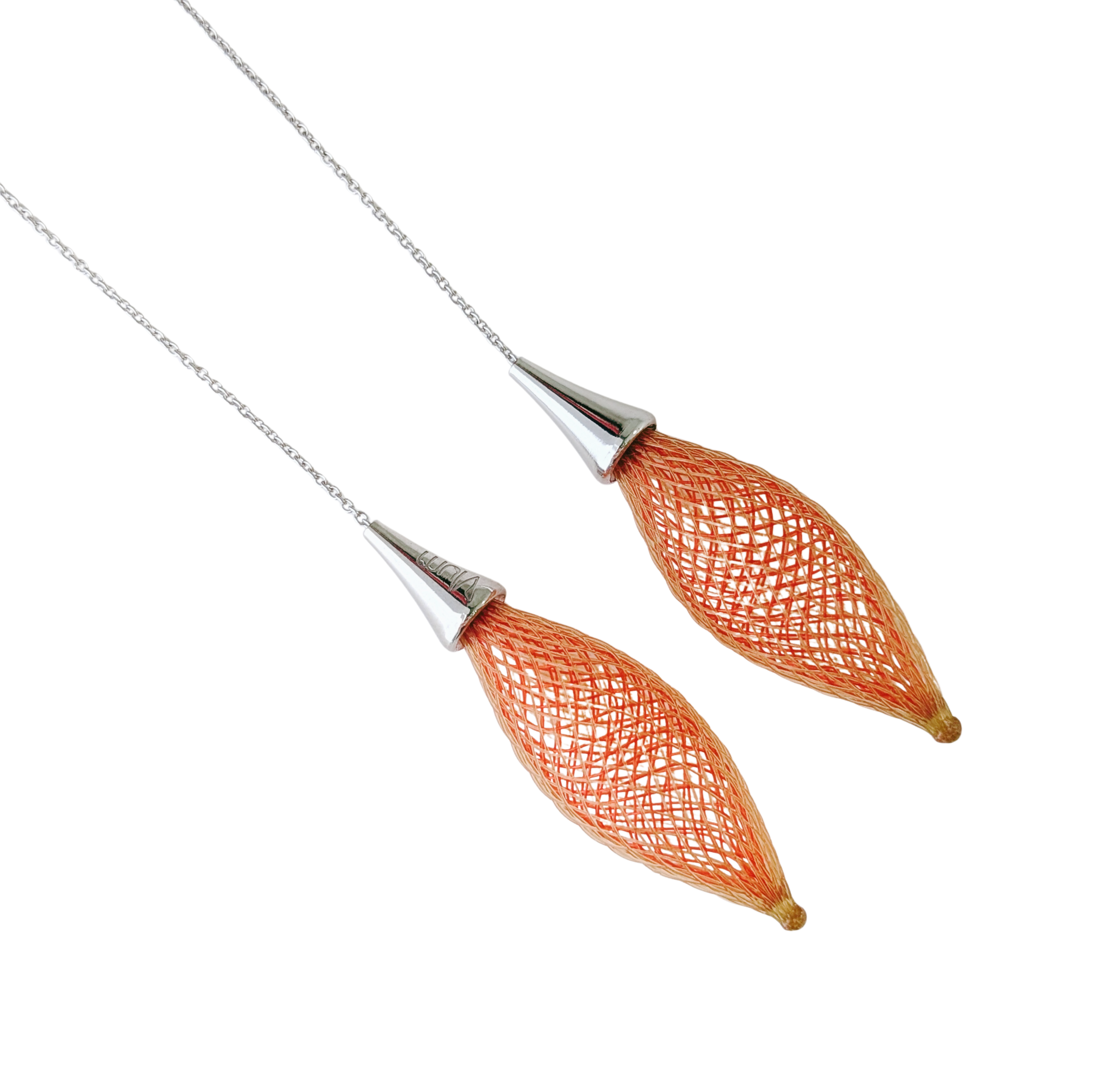 Orange Silver Epineuse Threader Leaf Earrings