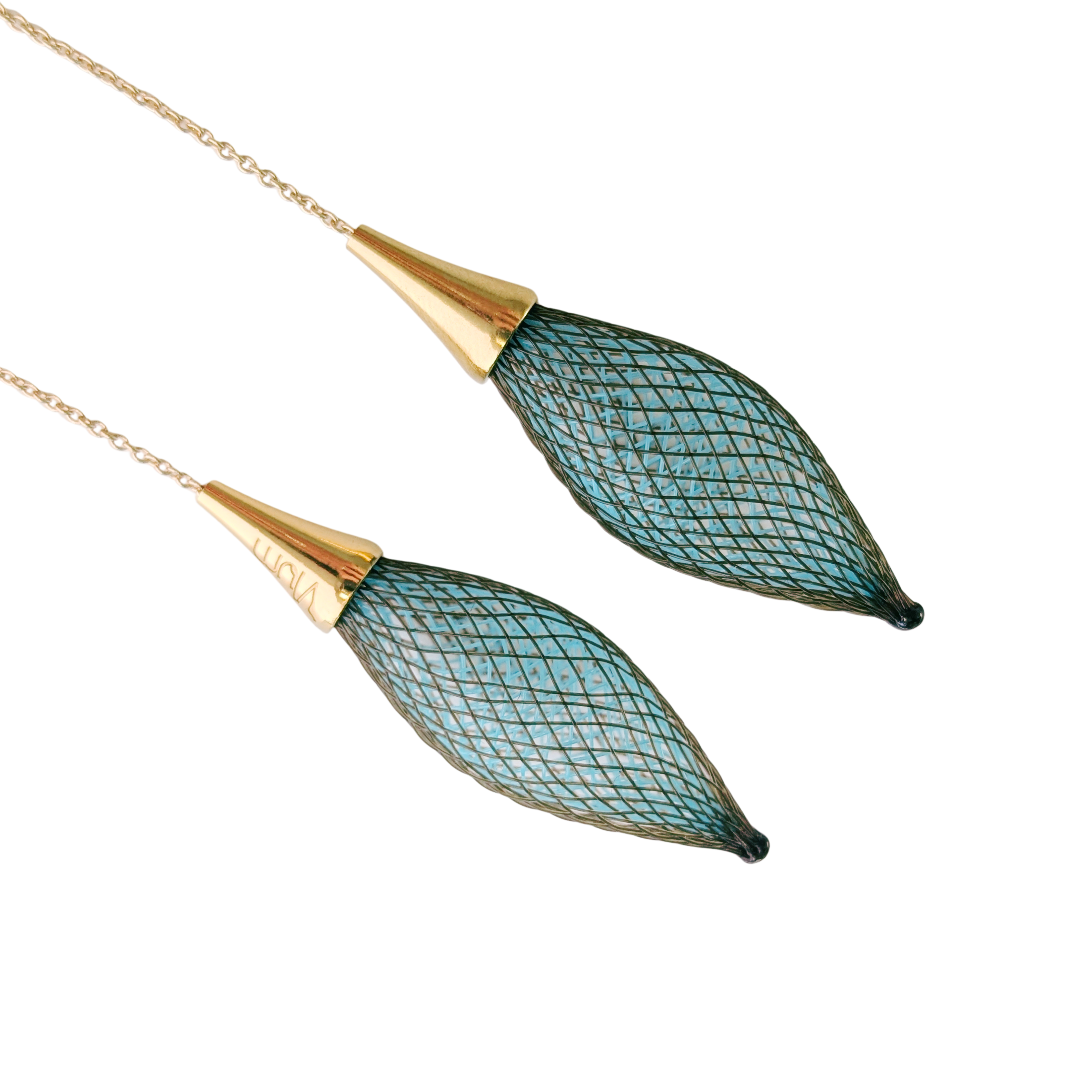 Gold Dark Brown and Lagoon Blue Epineuse Silver Threader Earrings