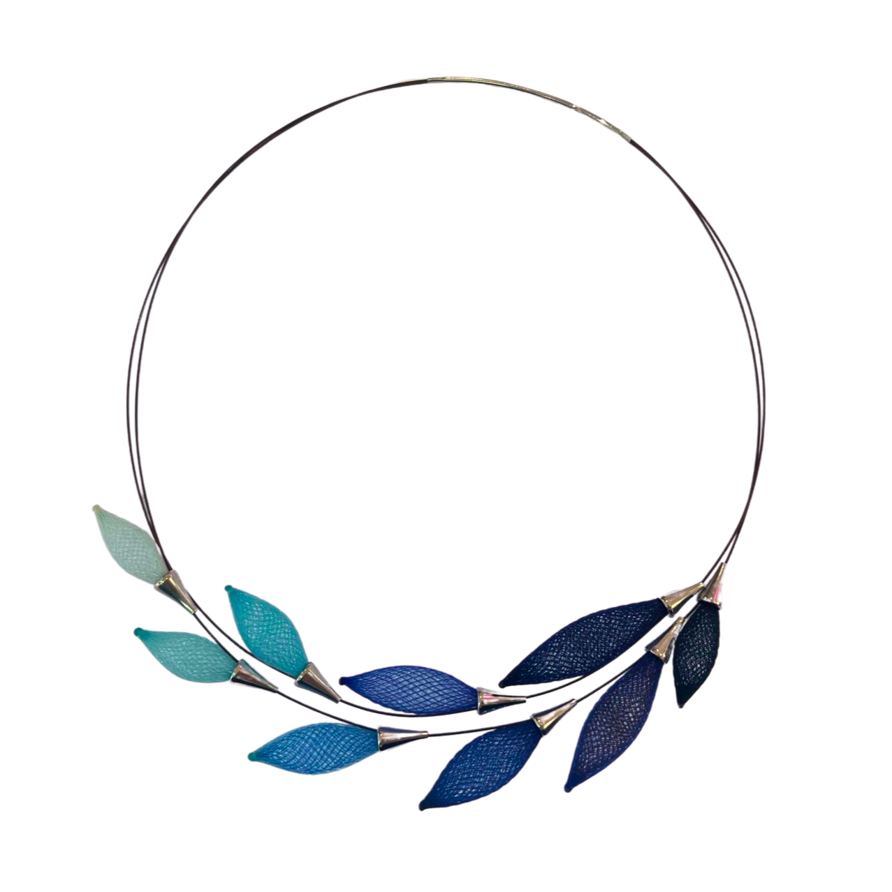 Blue & Silver Epineux Gradient Leaves Pods Choker Necklace