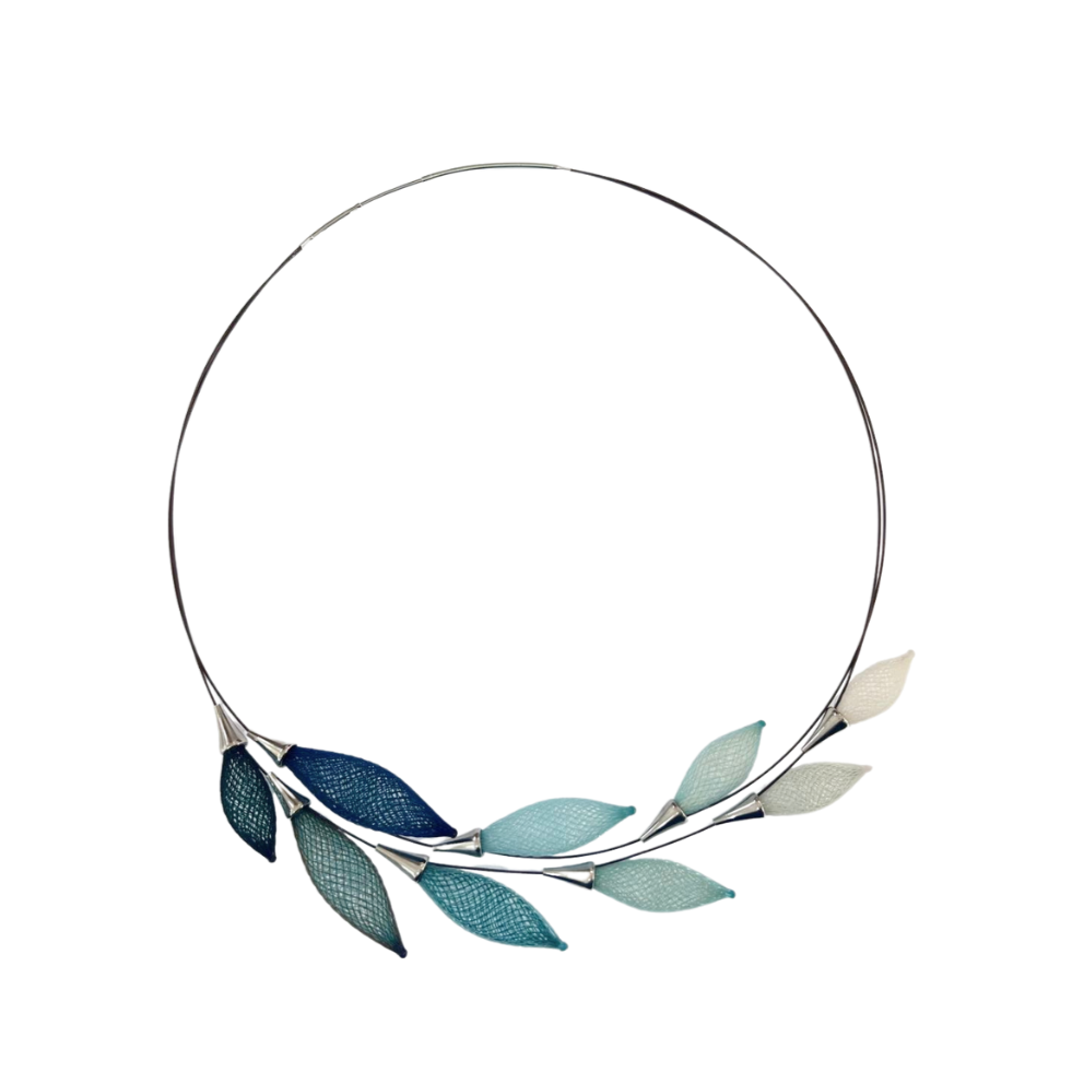 Blue & Teal Epineux Gradient Leaves Pods Choker Necklace