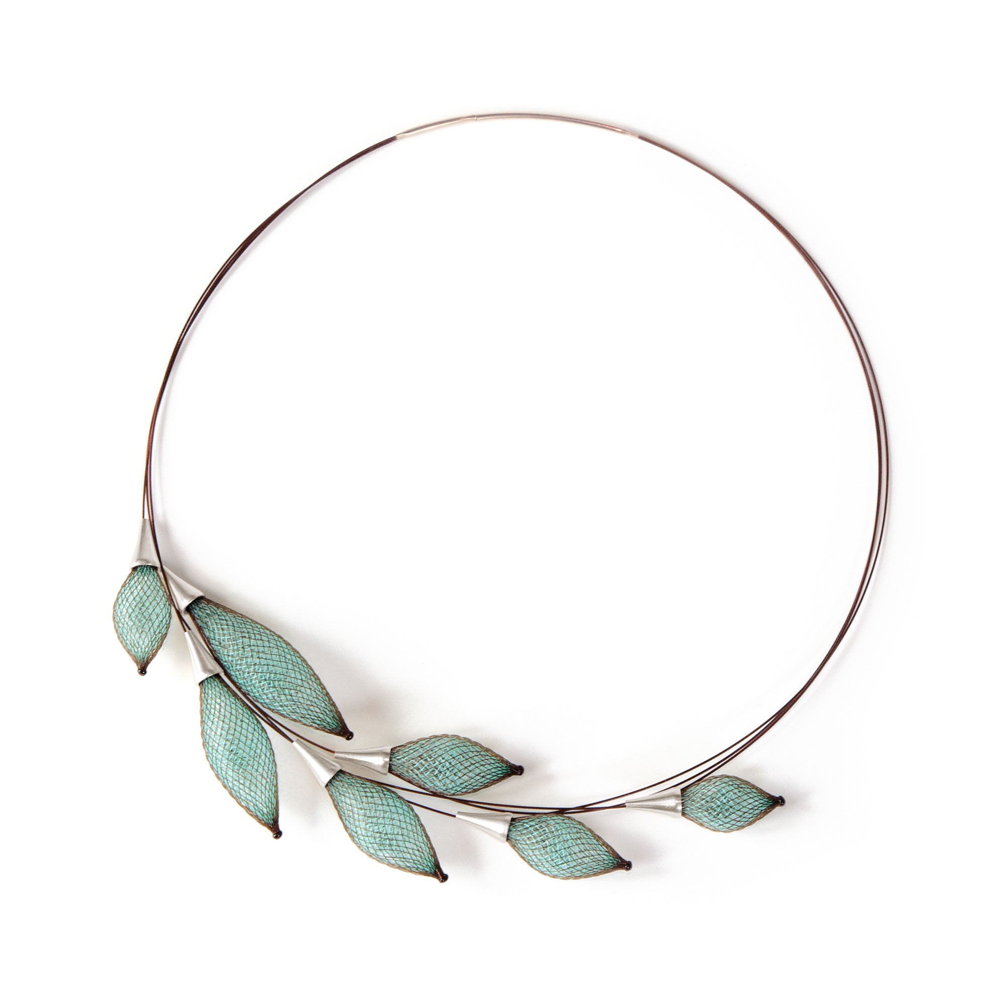 Silver, Green & Brown Epineuse Full Leaves Choker Necklace