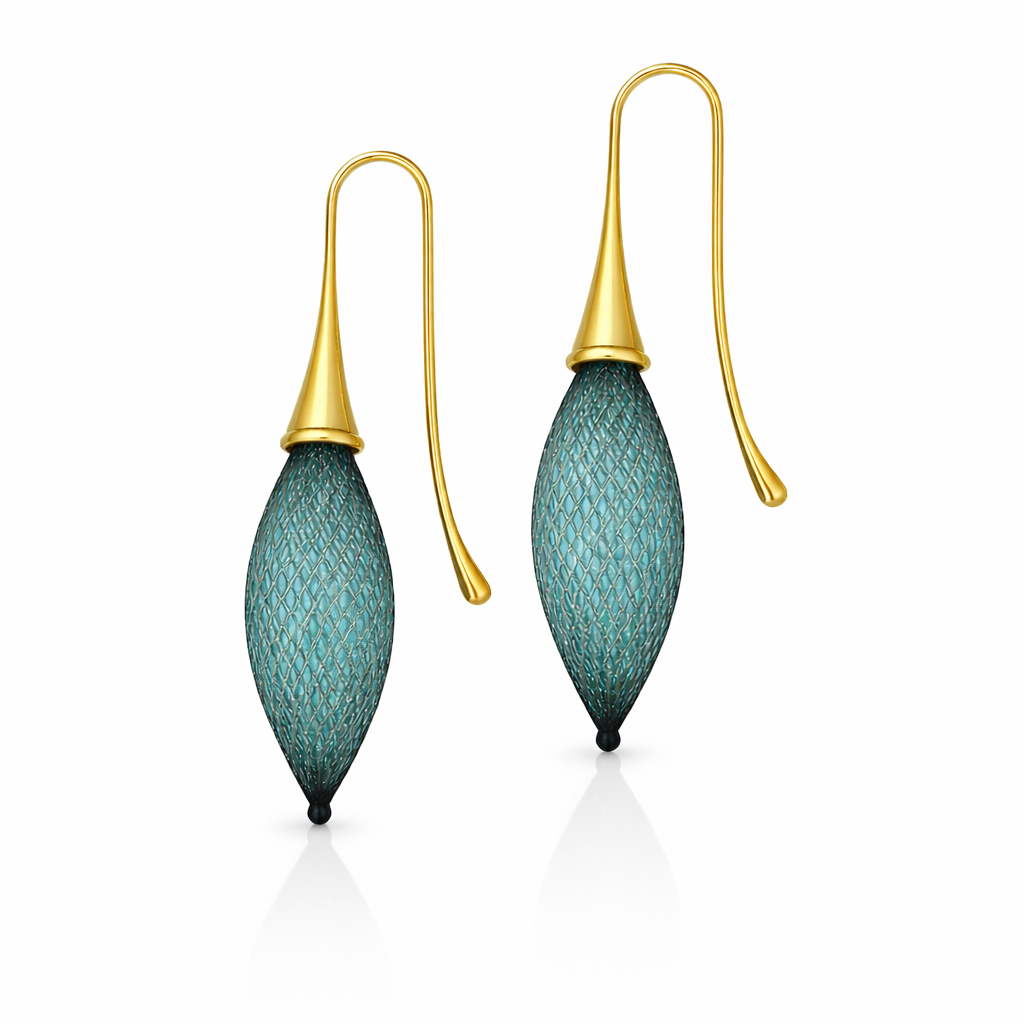 Brown and Green Silver Epineuse Leaf Earrings