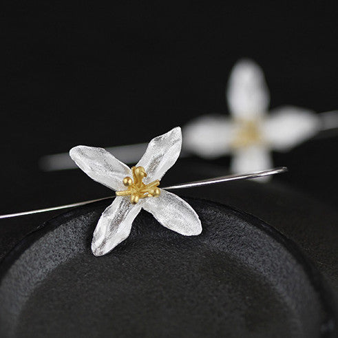 Sterling Silver and Gold Plating Long 'Trillium' Flower Earrings