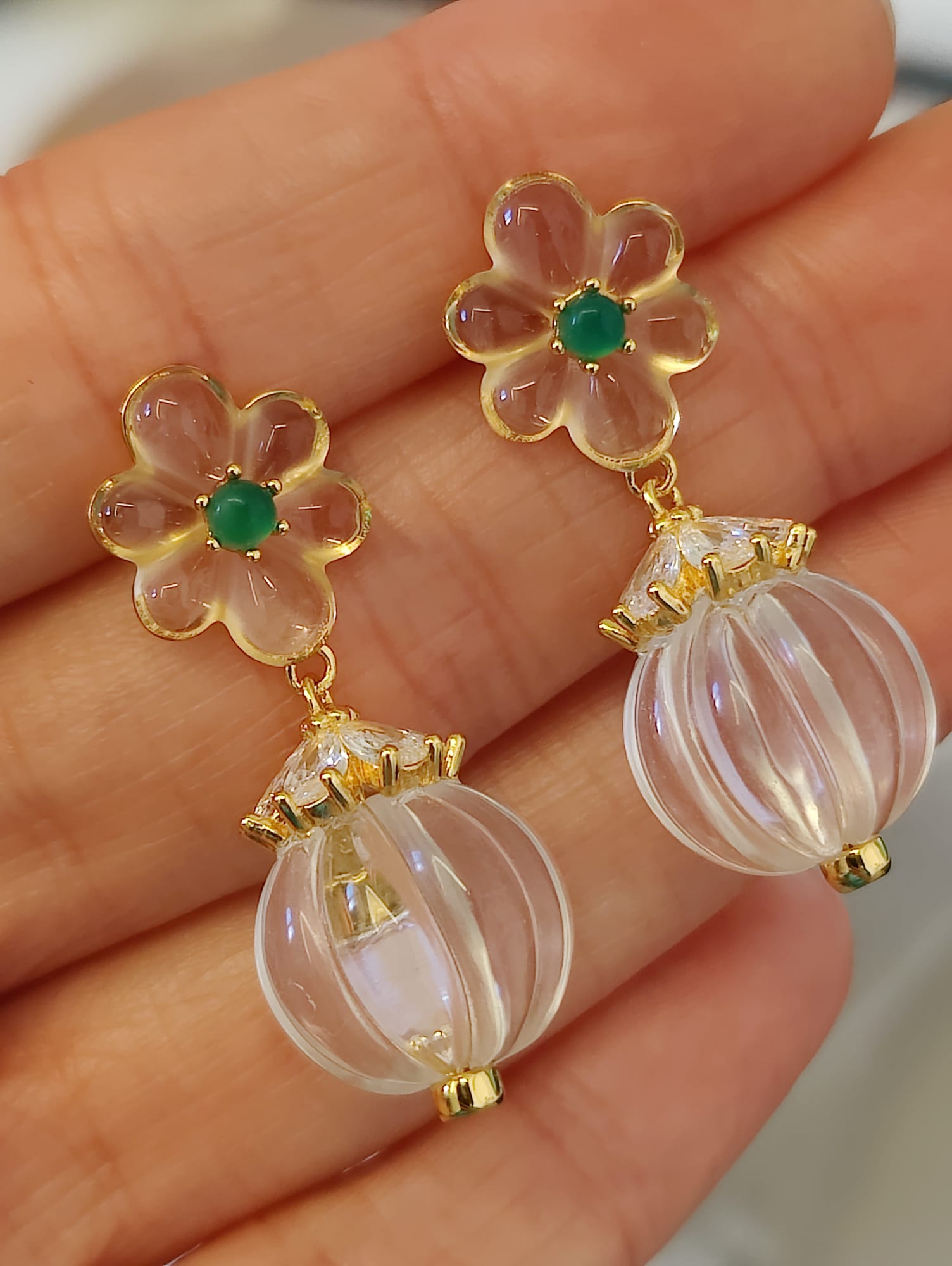 Clear Ball & Floral Drop Earrings