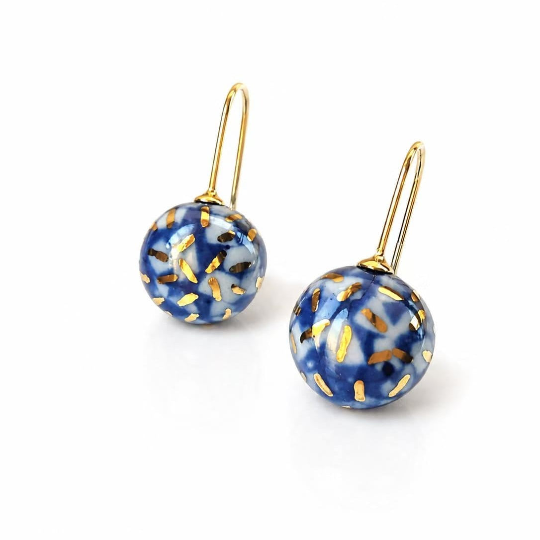 Blue, Gold & White Confetti Hook Drop Earrings