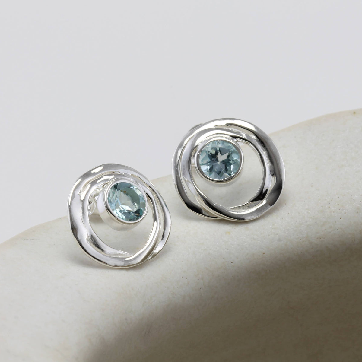 Handmade Blue Topaz Sterling Silver Stud Earrings