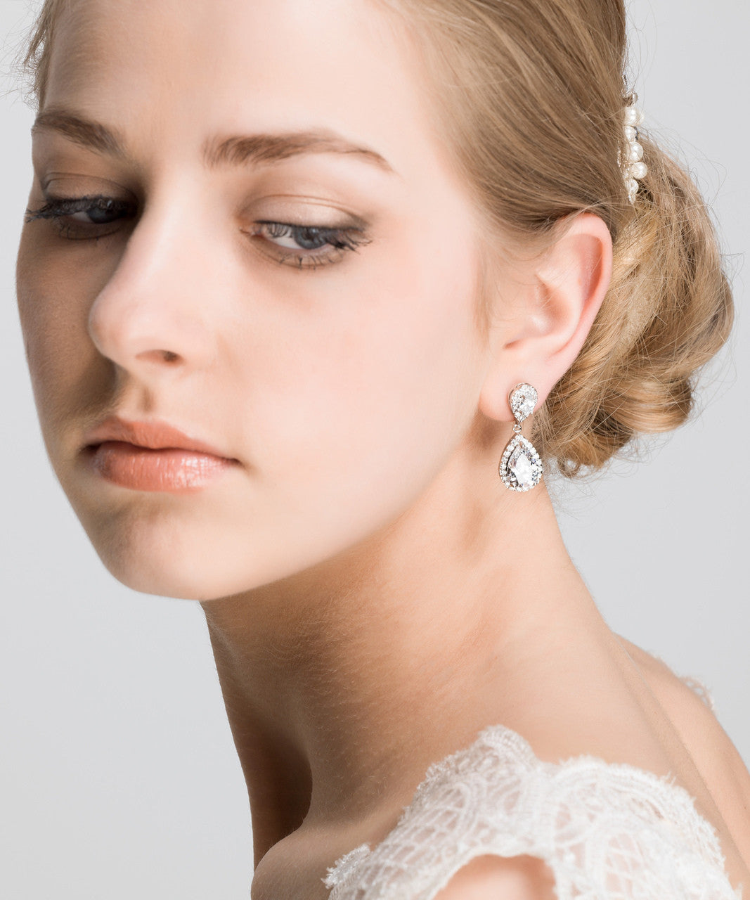 'Alessia' Medium Diamante Pear Drop Earrings