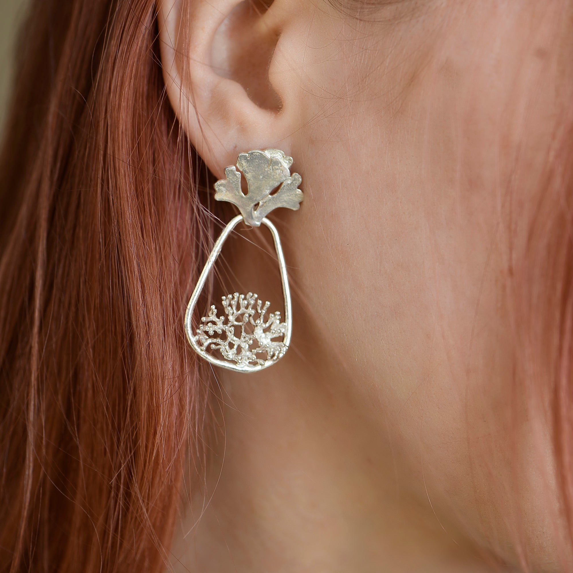 Statement Sterling Silver Coral Reef Drop Earrings