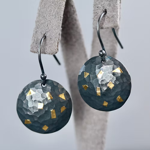 Keum Boo Oxidised Circle Confetti Drop Earrings