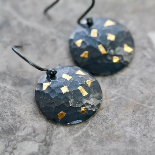 Keum Boo Oxidised Circle Confetti Drop Earrings