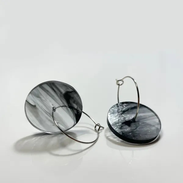 Black Silver Glass Hoops