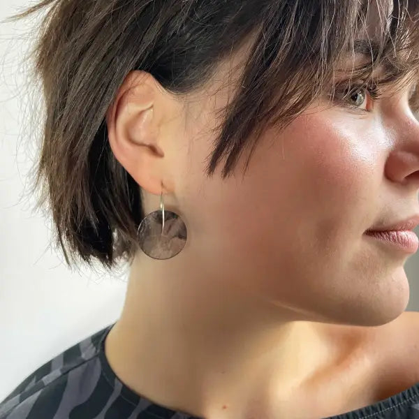 Black Silver Glass Hoops
