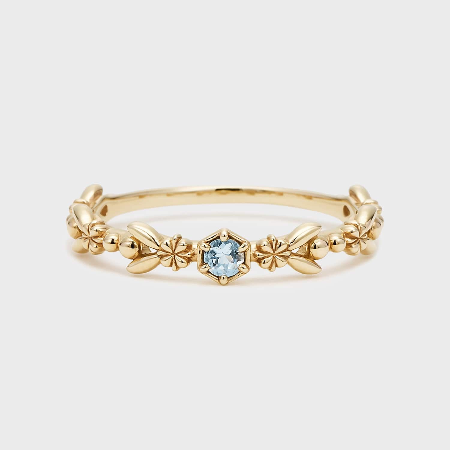 Floral-Set Blue Topaz Gold Vermeil Stacking Ring
