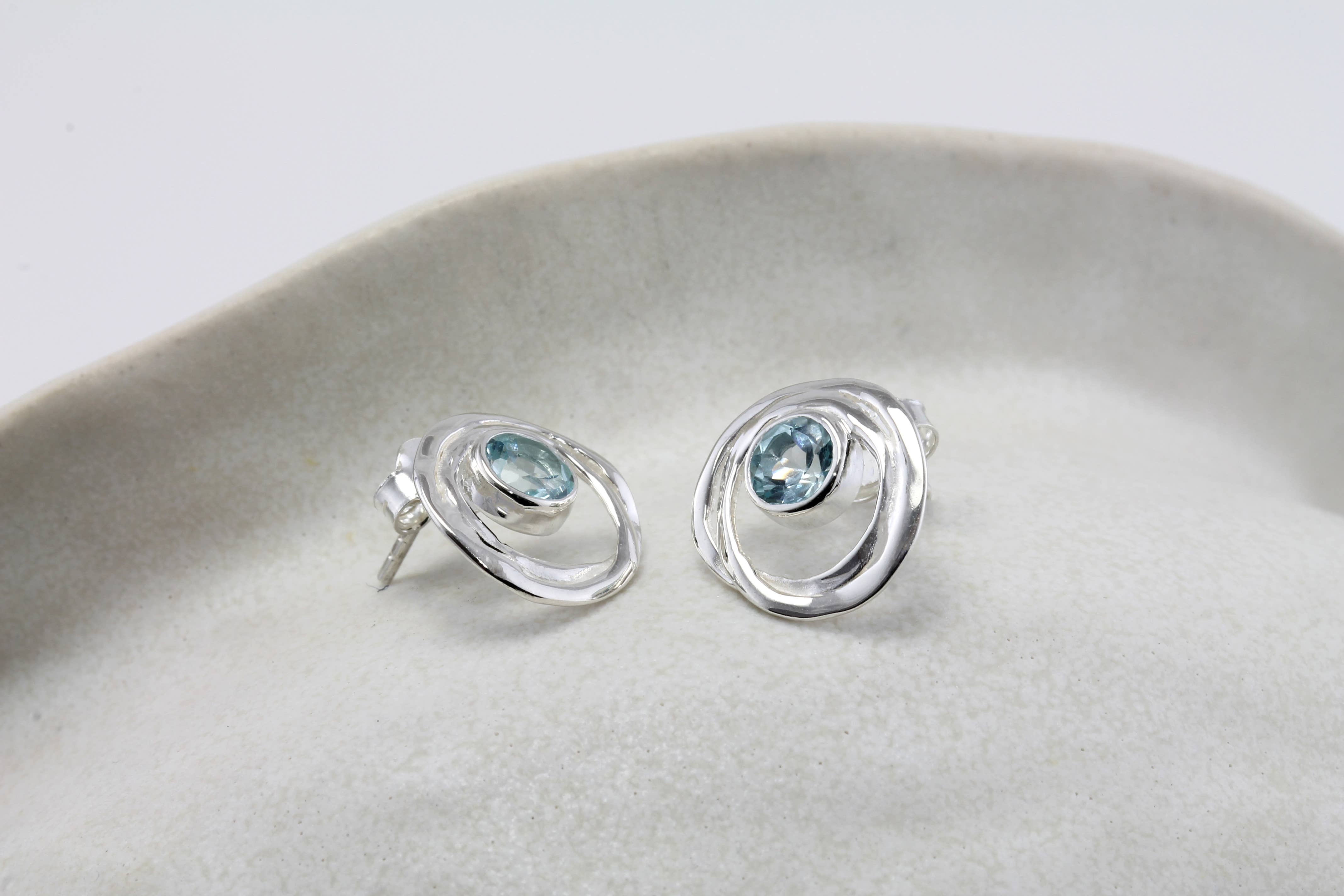 Handmade Blue Topaz Sterling Silver Stud Earrings