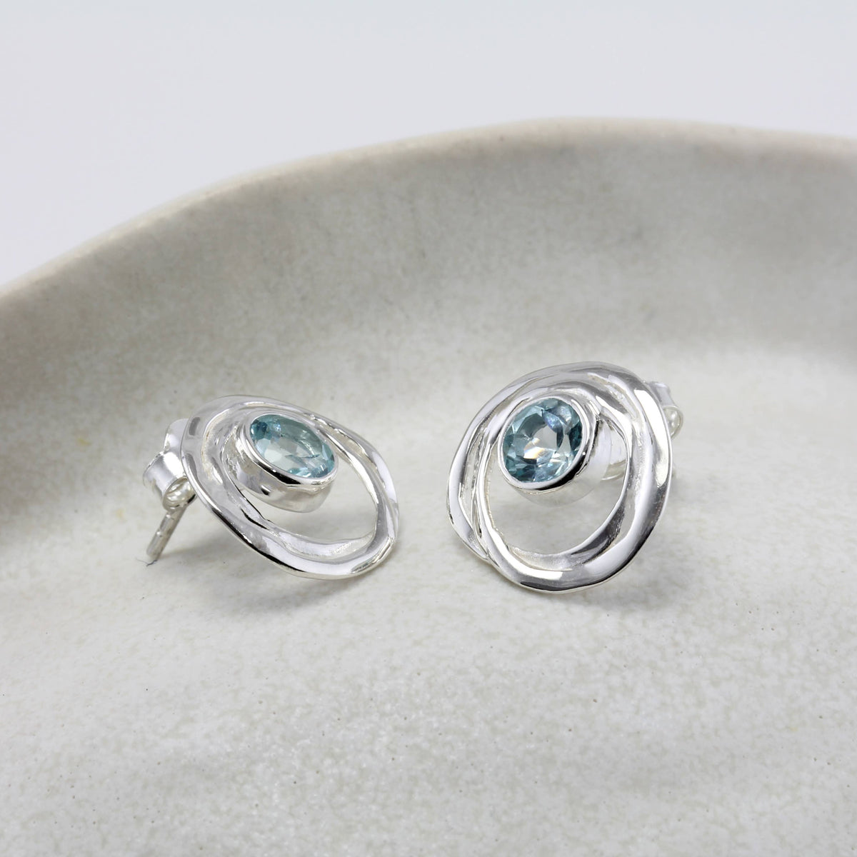 Handmade Blue Topaz Sterling Silver Stud Earrings