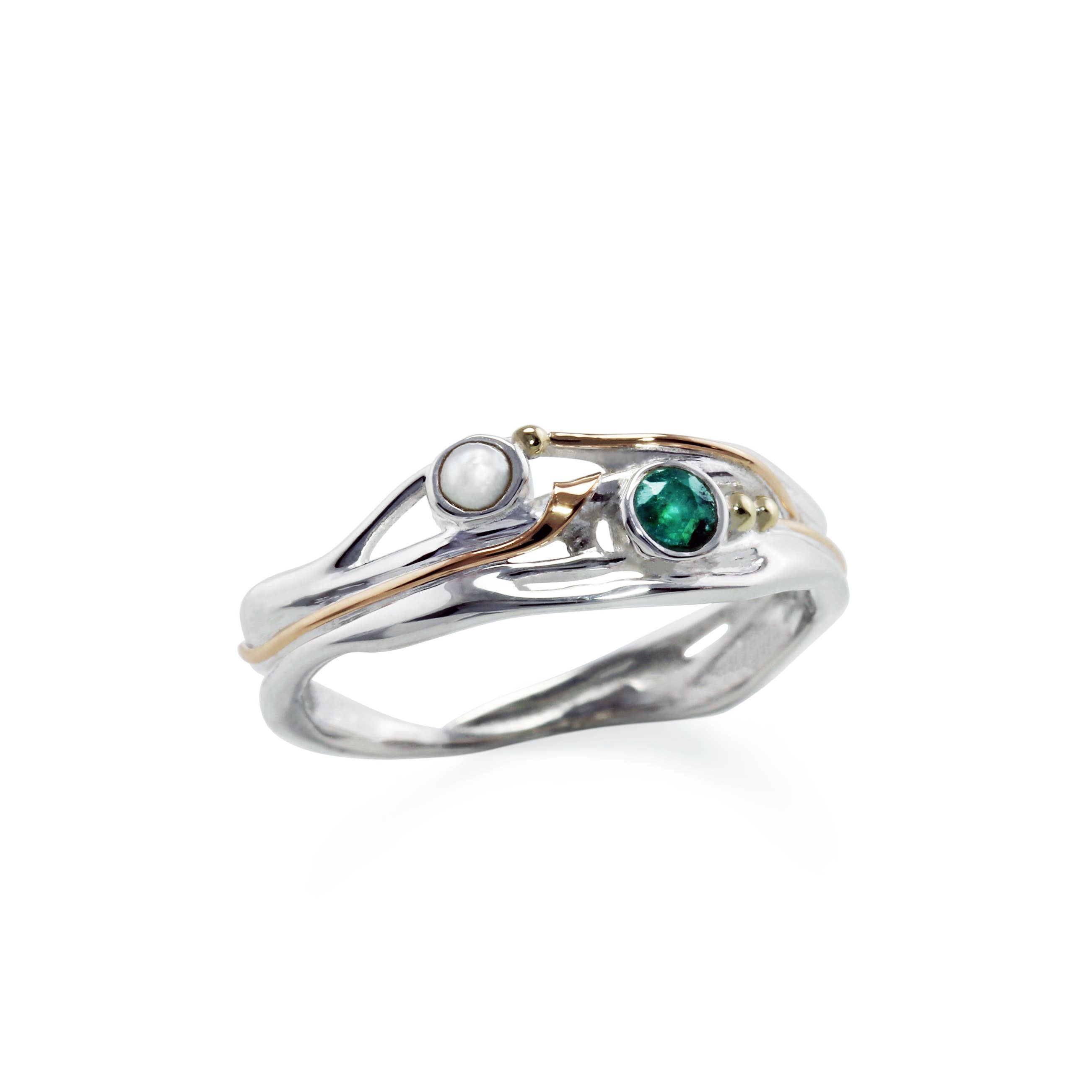 Handmade Emerald and Pearl Sterling Silver Ring: O