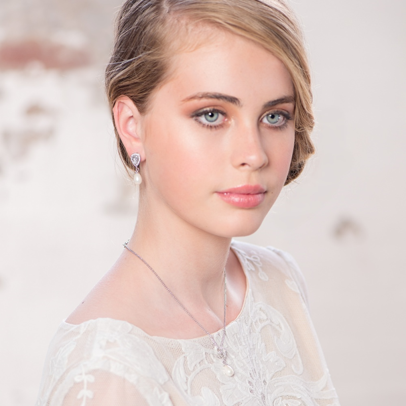 Judith Faux Pearl Cubic Zirconia Classic Set jewellery for wedding and brides