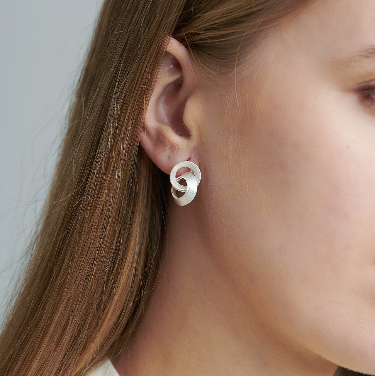 Curl Curve Interlocked Knots Silver Earrings