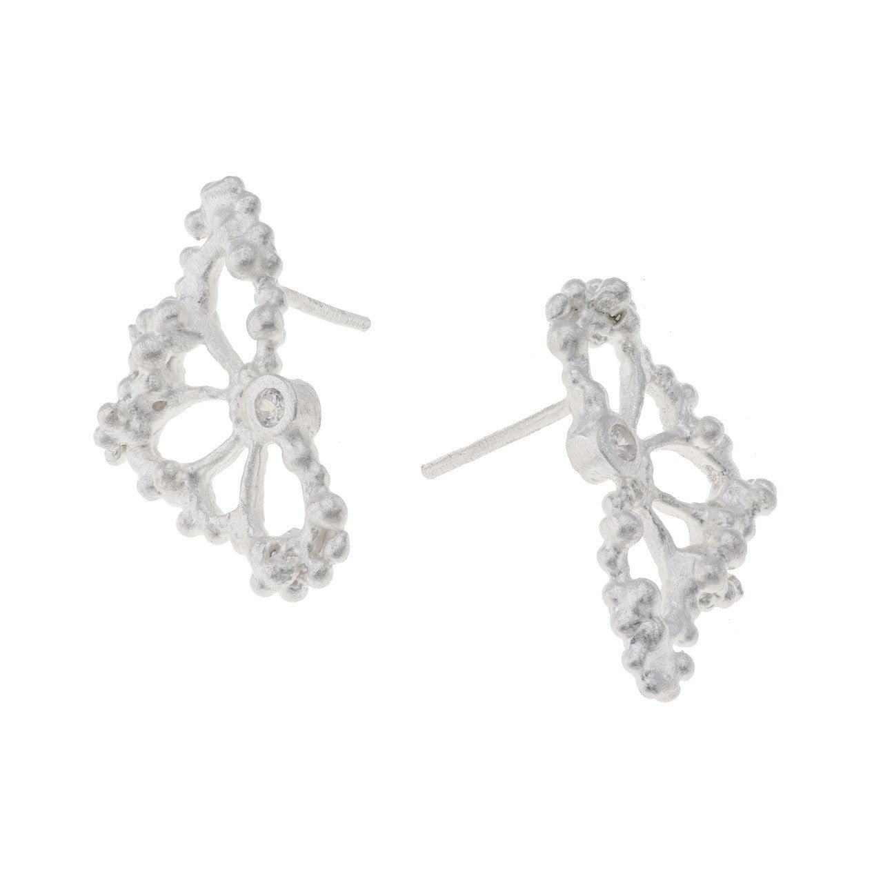 Sterling Silver Cut-Out Lacey Design Studs with Granulated Dots