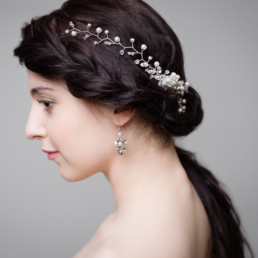 'Adrianna' Crystal and Pearl Trail Hair Comb